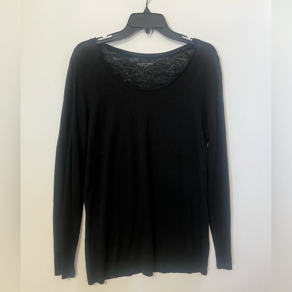 EILEEN FISHER LINEN BLACK‎ TUNIC LONG SLEEVE TEE SIZE M